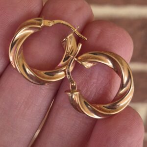 Alternative view of 14k 1.6g twisted rose gold hoops