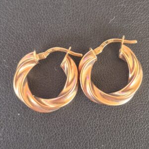 14k 1.6g twisted rose gold hoops
