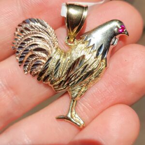 Alternative view of 14k 5.2g tricolor rooster pendant
