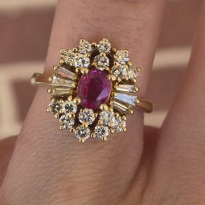 Alternative view of 14k 4.7g fancy ruby and diamond ring- sz6.5