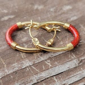 Alternative view of 14k 1.6g red enamel hoops