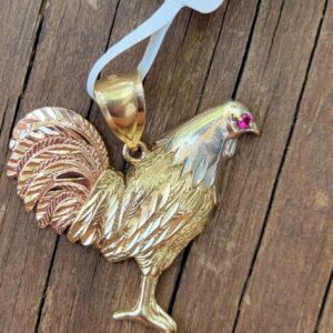 14k 5.2g tricolor rooster pendant
