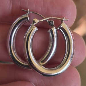 Alternative view of 14k 1.6g hollow oval white gold hoops