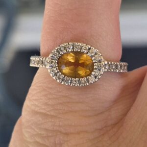 Alternative view of 14k 3.8g white gold, diamond, and topaz ring- sz4.5