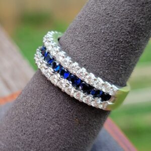 Alternative view of 14k 5.5g white gold band with diamonds and sapphires- sz7.5