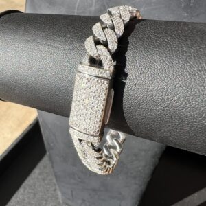 10k 36.4g White Gold w/Diamonds Cuban Bracelet 7”