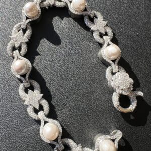 10k 28.3g White Gold & Pearl Diamond Bracelet 7”