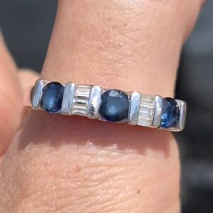 Alternative view of 14k white gold saphire and diamond ring- sz8