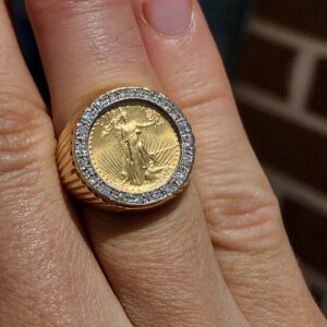 Alternative view of 14k & 22k 14.4g Gold 1/10 Eagle & Diamond Ring Sz 10