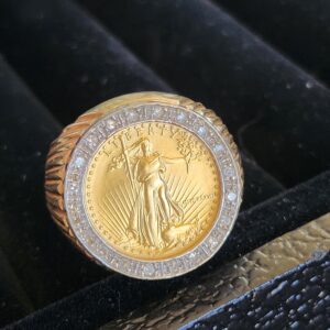 14k & 22k 14.4g Gold 1/10 Eagle & Diamond Ring Sz 10