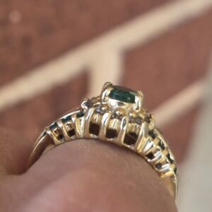 Alternative view of 14k 5.2g diamond and emerald ring- sz8.5