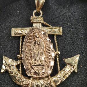 Alternative view of 14k 8.9g Anchor Cross + Guadalupe 2.25"