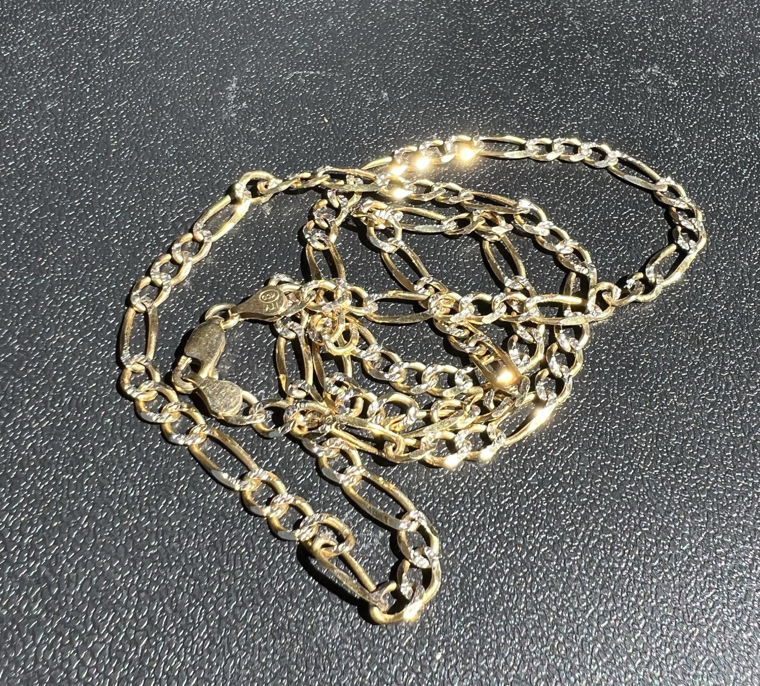 14k 12.2g Gold Two Tone Figaro Chain 22” - Image 2