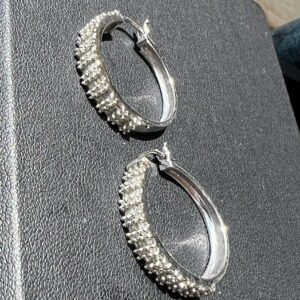 Alternative view of 14k 6.2g White Gold Hoops w/Diamonds