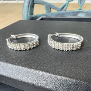 14k 6.2g White Gold Hoops w/Diamonds