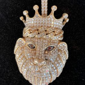 10k 24.3g Gold Lion Pendant Tcw 3 1” by 2”