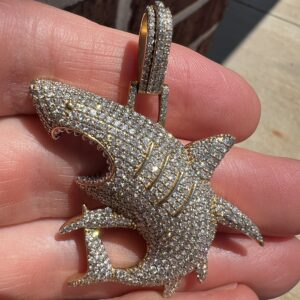 10k 22.1g Gold Shark Pendant Tcw 4.3 2” by 2”