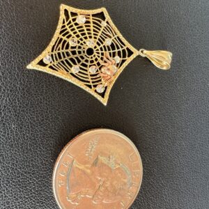 Alternative view of 14k 1.9g Gold Spiderweb & Spider Charm