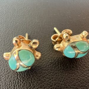 Alternative view of 14k 2.1g Gold Turquoise Turtle Earrings