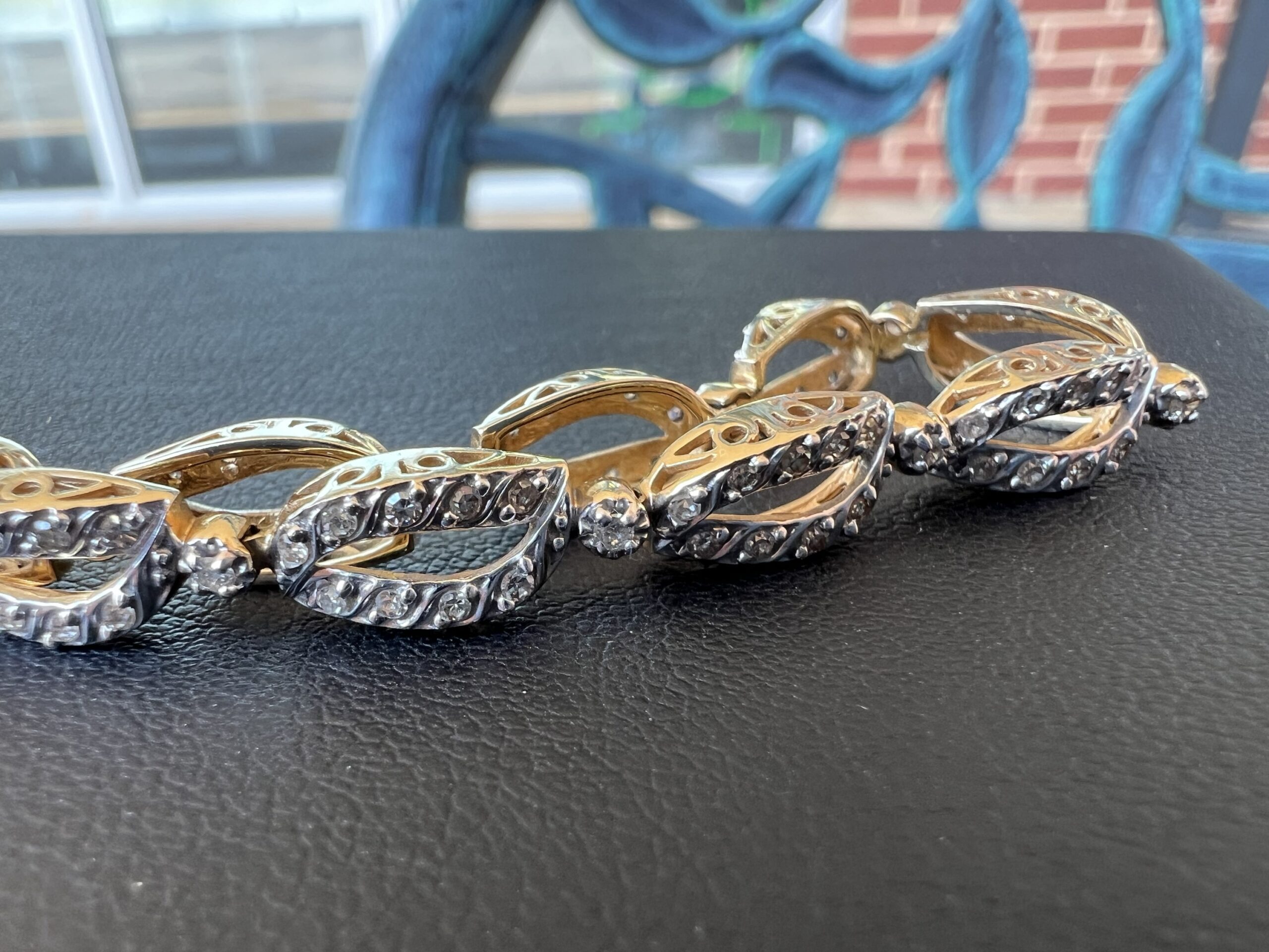14k 8g Gold Oval & Diamond Bracelet 7” - Image 2