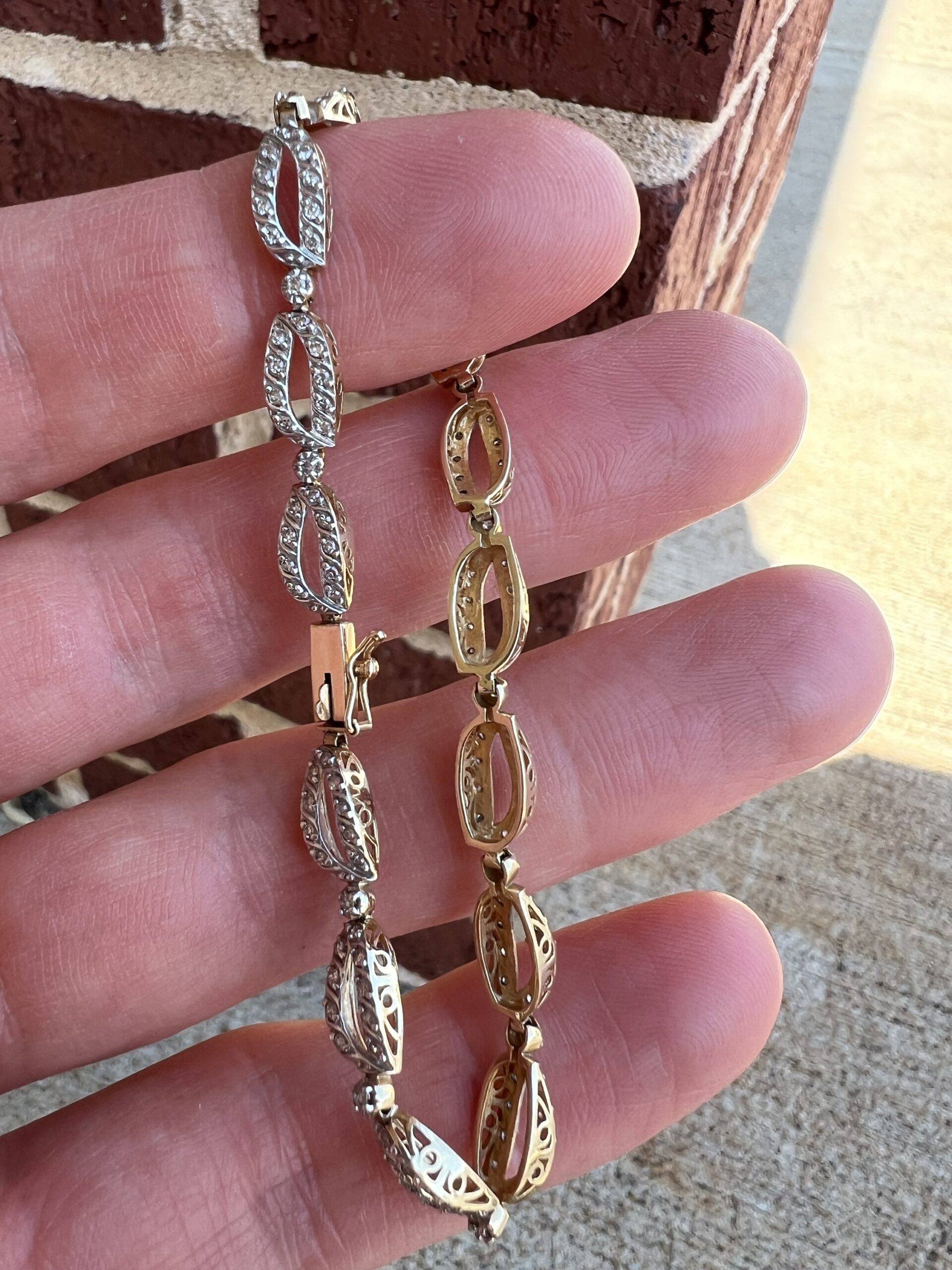 14k 8g Gold Oval & Diamond Bracelet 7”