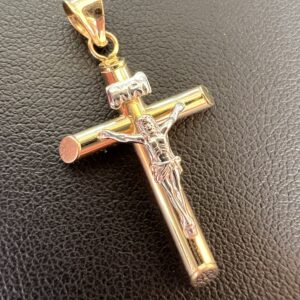 14k 1.2g Two-Tone Gold Crucifix Pendant