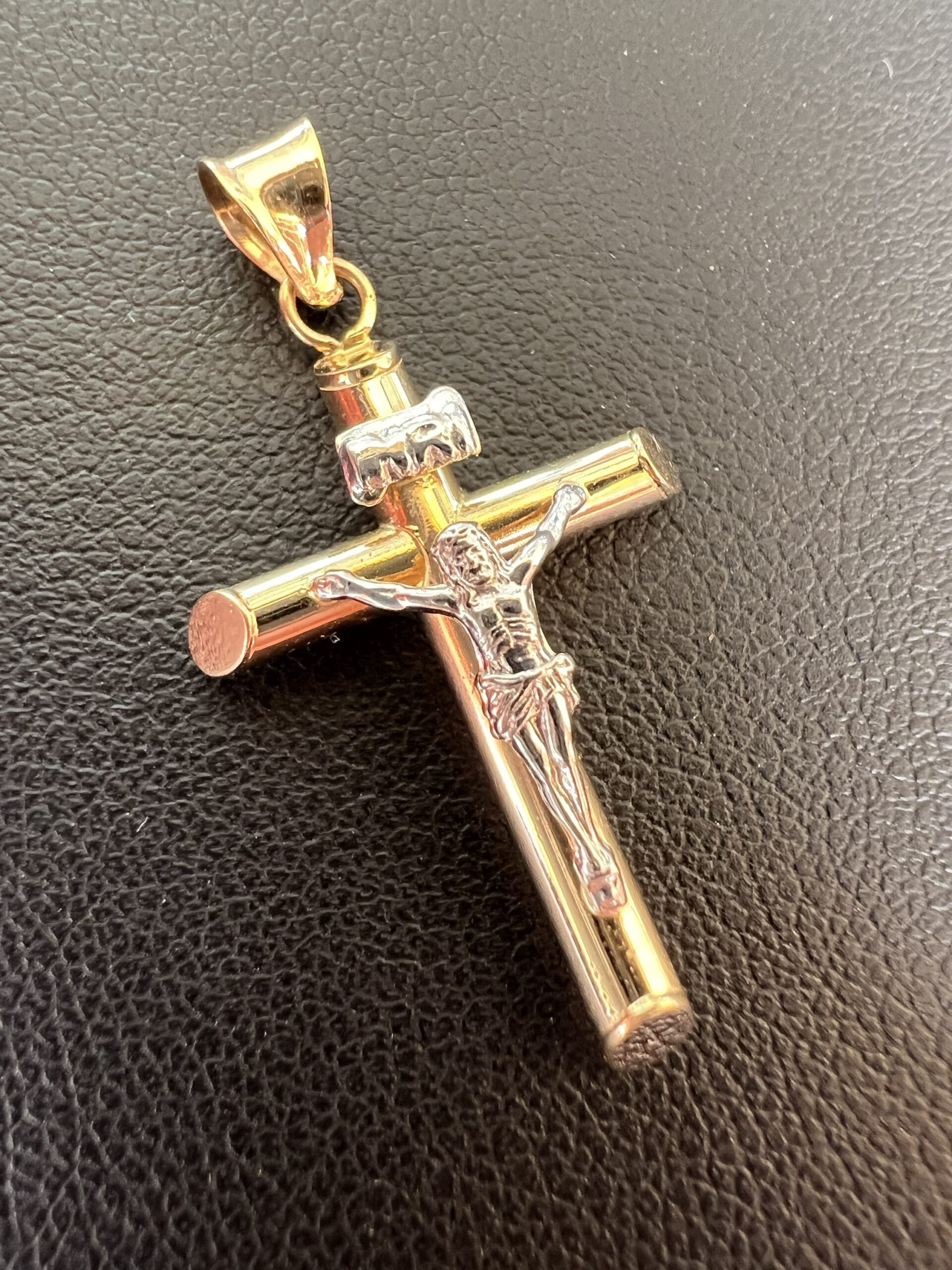 14k 1.2g Two-Tone Gold Crucifix Pendant