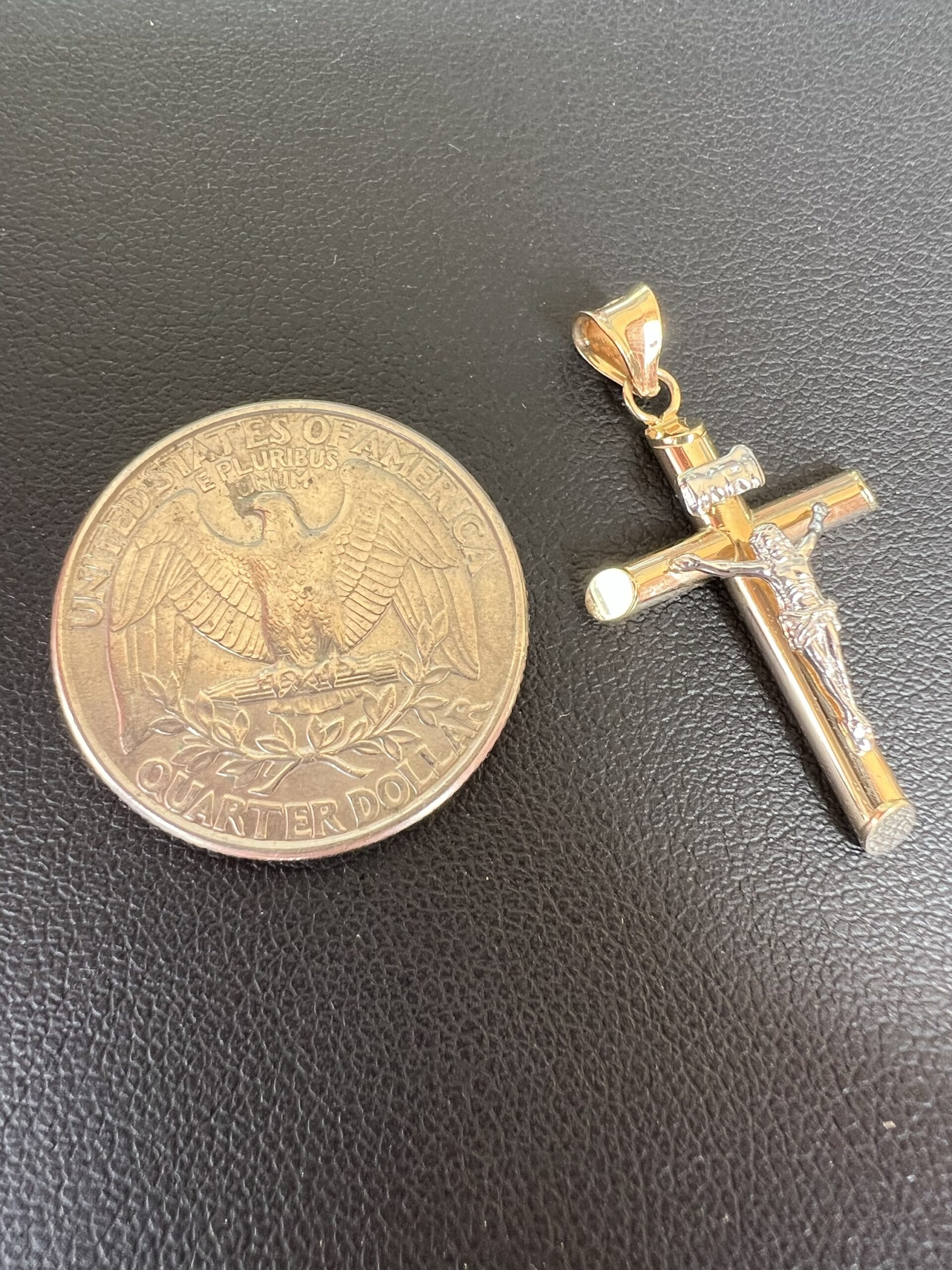 14k 1.2g Two-Tone Gold Crucifix Pendant - Image 3
