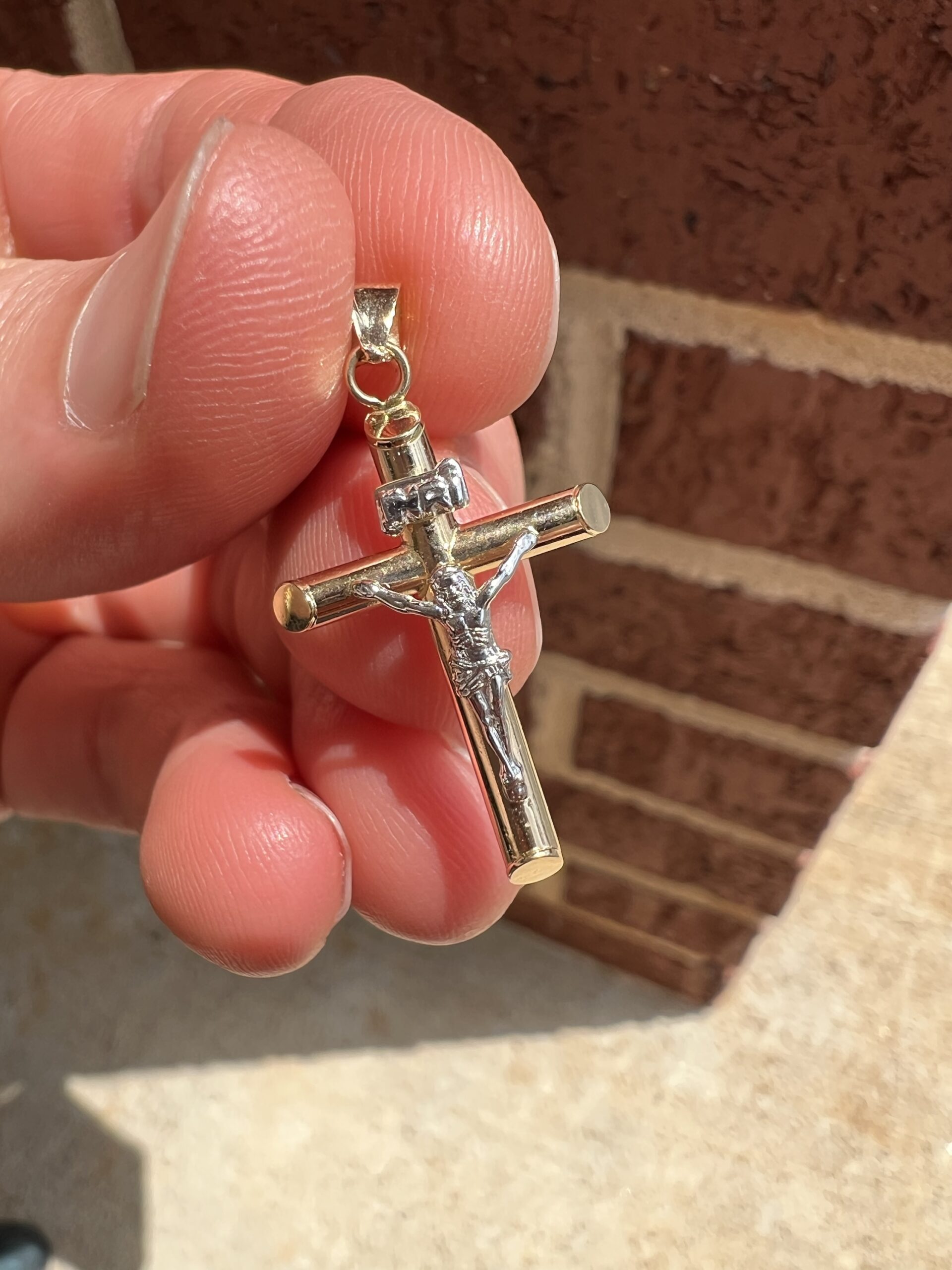 14k 1.2g Two-Tone Gold Crucifix Pendant - Image 4