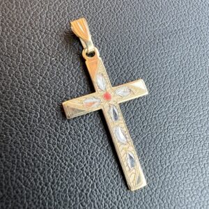 10k 0.7g White & Yellow Gold Cross Charm