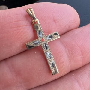 Alternative view of 10k 0.7g White & Yellow Gold Cross Charm