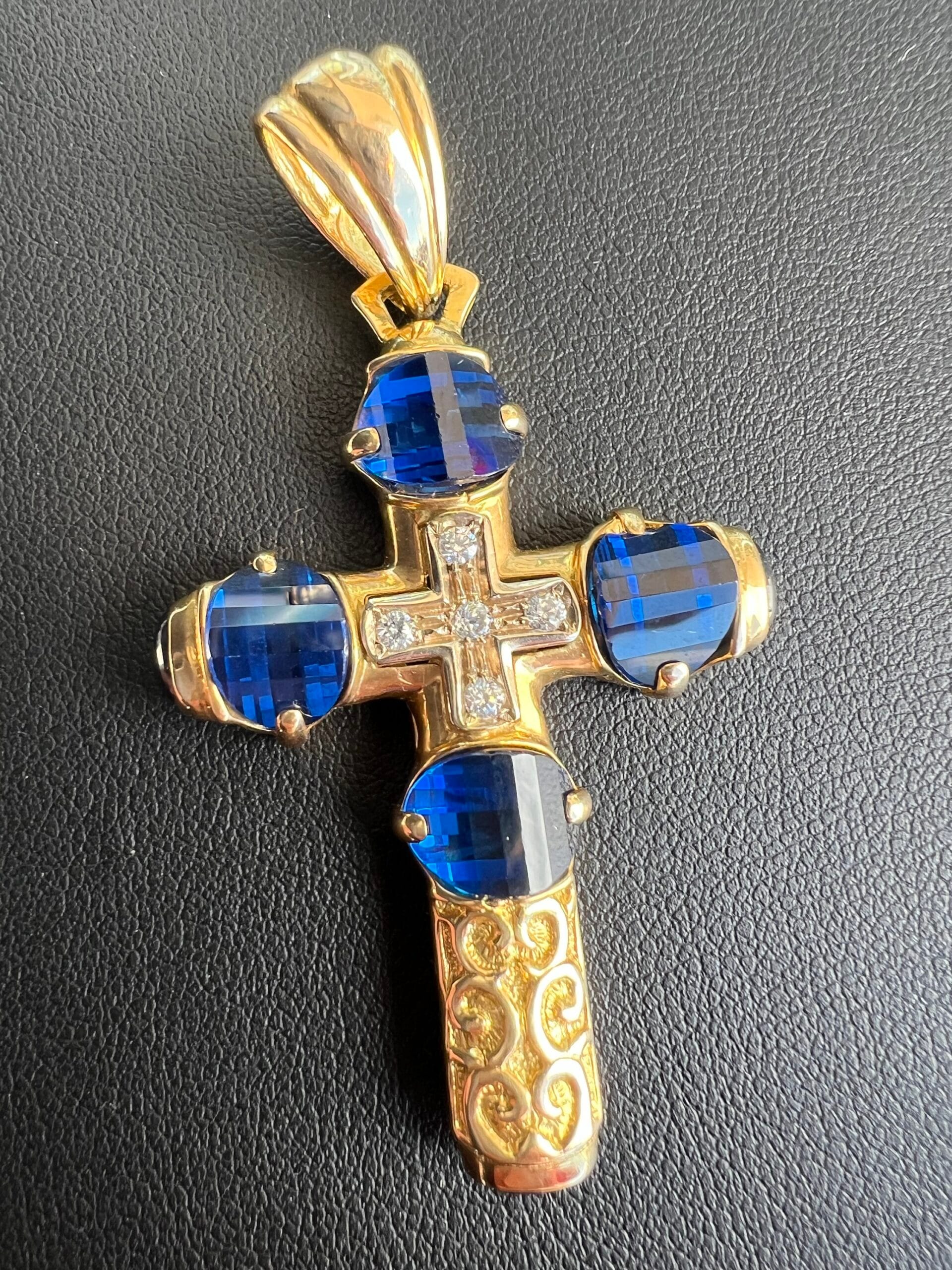 18k 16g Gold Cross with Gems