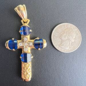 Alternative view of 18k 16g Gold Cross with Gems