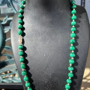 14k 55.1g Gold & Malachite Bead 22” - Image 3