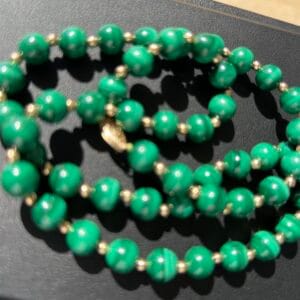 14k 55.1g Gold & Malachite Bead 22” - Image 4