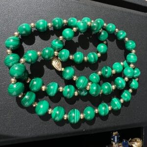 14k 55.1g Gold & Malachite Bead 22” - Image 5