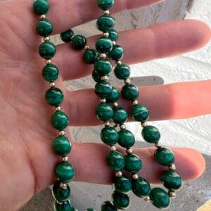 14k 55.1g Gold & Malachite Bead 22” - Image 7