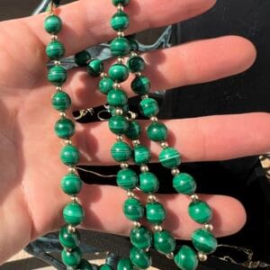 14k 55.1g Gold & Malachite Bead 22” - Image 8